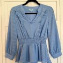 Cynthia Steffe Cece blue ruffled smocked waist blouse xs Photo 2