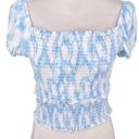 Lush Clothing NEW Lush Women's Size Large Blue Swirl Smocked Cropped Top Photo 1