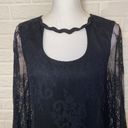 Trina Turk  Lace Overlay Mini Dress Cut Out Neckline Sheer Balloon Sleeve Black 4 Photo 4