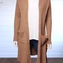 Cyrus  Ribbed Knit Open Front Cardigan Duster Side Split Camel Tan Size XS Photo 1