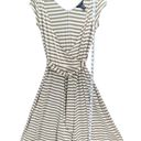 Banana Republic  Dress Womens XS Tan White Stripe Wrap V Neck Tie Waist Stretch Photo 6