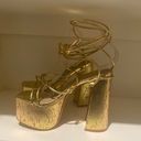 EGO  rustic cork like gold platform straps wrap around ankle sandal shoes Photo 2