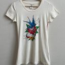 Ed Hardy Vintage Y2K Creme Blue Bird Rose “Love” Tattoo Graphic Short Sleeve Tee Photo 0