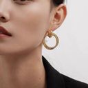 18K Thick Gold Plated Double Hoops Bold Hoop Earrings Photo 0