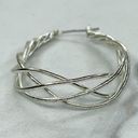 Twisted Silver Tone  Hoop Earrings Pierced Pair Photo 3