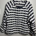 Christopher & Banks  Blazer Plus Size 1X Navy Stripes Raw Hem Button Close Pocket Photo 0