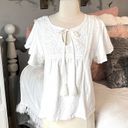 indigo. Rocks & White Summer Top Solid Embroidered Cotton Flowy Photo 2