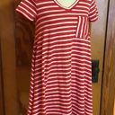 Entro Anthropologie  Red Striped Casual V Neck Dress Photo 4