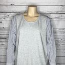 Lane Bryant  Size 22/24 Gray - Blue & White Stripe Mixed Fabric Sweatshirt Top Photo 1