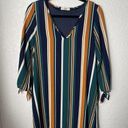 Entro  Womens Long Sleeve Dress Size Small Green Stripe V Neck Retro Fall Colors Photo 0