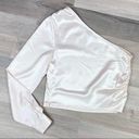 NA-KD  Reborn Satin Shirred Side One Shoulder Crop Top Ivory XS 34 Photo 9