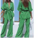 NWT Commense Oversized Belted Top & Wide Leg Pants Set Green Women's Size S Photo 1