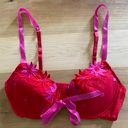 Frederick's of Hollywood Fredrick’s Of Hollywood Red And Pink Floral Ribbon Front Bra Size 36C Photo 1