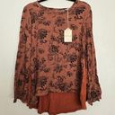 Hem & Thread  lace up back floral blouse Burnt Orange And Black Photo 0