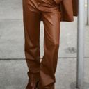 ZARA  Straight Leg Faux Leather Brown Pants with Thin Fleece Lining - size S Photo 0