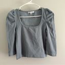 Rebecca Minkoff  Cropped Puff Sleeve Square Neck Ribbed Blouse Photo 0