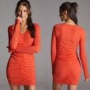 Sundry  long sleeve orange ruched v neck bodycon mini dress size 1 or small Photo 2