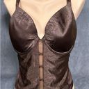 Second Skin Vintage Curvation Bustier Longline Bra 38D  Satin Brown Floral Y2K Photo 0