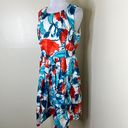 Talbots Fit & Flare Dress 14 PETITE Red White Blue Midi Pleated Floral Paisley Photo 1