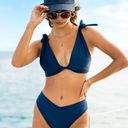 Revolve Watercolors by Kenny Flowers The Ravello - Textured Navy Jacquard New Classic Bikini Bottom Photo 4