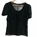 Kardashian Kollection  Sheer Tie Bow Front Top Blouse Keyhole Back Black Medium Photo 8