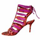 Brian Atwood  Felisa Sandals Mixed Media Strappy Braided Leather Orange Pink 7 Photo 0