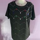 Oleg Cassini  Black Embellished Short Sleeve Blouse Size Small Photo 0