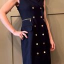 Calvin Klein  Navy Blue Gold Button Sleeveless Crepe Sheath Dress Size 2 Photo 8