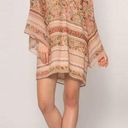 Lavender Brown  Shift Dress Semi Sheer‎ Boho Elephant Floral Bell Sleeve V Neck S Photo 0