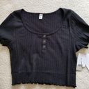 BP   Short Sleeve Pointelle Henley Ribbed Crop Top Women's Size - Small Photo 2