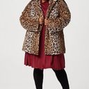 Dennis Basso Brown Leopard Zip Front Faux Fur Coat with Hood and Waist Detail Photo 3