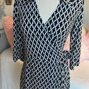 Laundry by Shelli Segal Laundry Shelly Segal Black White Wrap Dress Collared Belted Silky Womens XS Photo 4