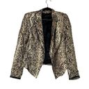 ZARA  Open Snake Skin Satin Lined Faux Leather Trim Blazer Shoulder Pads M Tan Photo 2