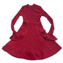 Esteban Cortazar Dress Womens Large Red Bell Sleeve Knit Stretch Mini Ribbed Photo 3