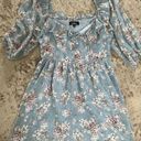 Lulus Love Potion Blue Floral Smocked Three-Quarter Sleeve Mini Dress Large Photo 0