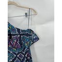 Natori Josie  Ruffle One Shoulder Women 2 Retro Y2K Paisley Colorful Mini Dress Photo 3