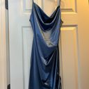 Emerald Sundae Blue Satin Bodycon Mini Dress With Ruched Detailing. Medium. Never Worn Photo 2