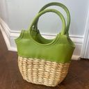 Retro straw purse minibag green faux leather daisies cottage twee Photo 1