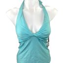 DKNY  Solid Twist Front Halter Swim Bikini Tankini Top Light Blue Large NWT Photo 3