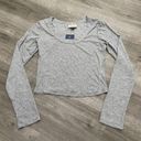 Unique Vintage Gray Long Sleeve Crop Top Photo 0