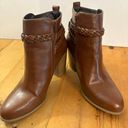 American Eagle Braided Buckle Side Zipper Carmel Brown Boots Heels 3 3/4” Photo 7