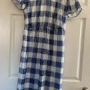 J.Crew NWT  Short-Sleeve Sequin Dress In Gingham Women Blue/White Midi Size 10 Photo 2