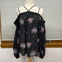 Ro & De  NWT Black Strappy Floral Embroidered Open Shoulder Top Size Medium Photo 1