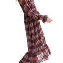 Madewell Plaid Long Flutter Sleeve Sheer Maxi Dress Navy Blush Size 6 NEW Photo 2