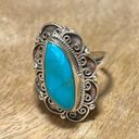 Sterling Silver Long Blue Turquoise and Filigree 925  Ring Photo 5