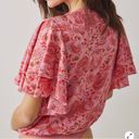 Free People Call Me Later Bodysuit Pink Paisley Ruffled Flutter Sleeve Photo 2