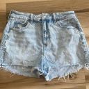 American Eagle  Woman’s Light Wash High Rise Raw Hem Distressed Shorts Size 8 Photo 0