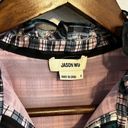 Jason Wu  High Neck Button Down Long Sleeve Ruffle Blouse Purple Green Plaid 4 Photo 3