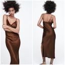 ZARA  satin effect midi brown dress Photo 2