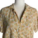 Ana  Button Up Short Sleeve Shirt M White Orange Floral Cotton Collared Retro Photo 1